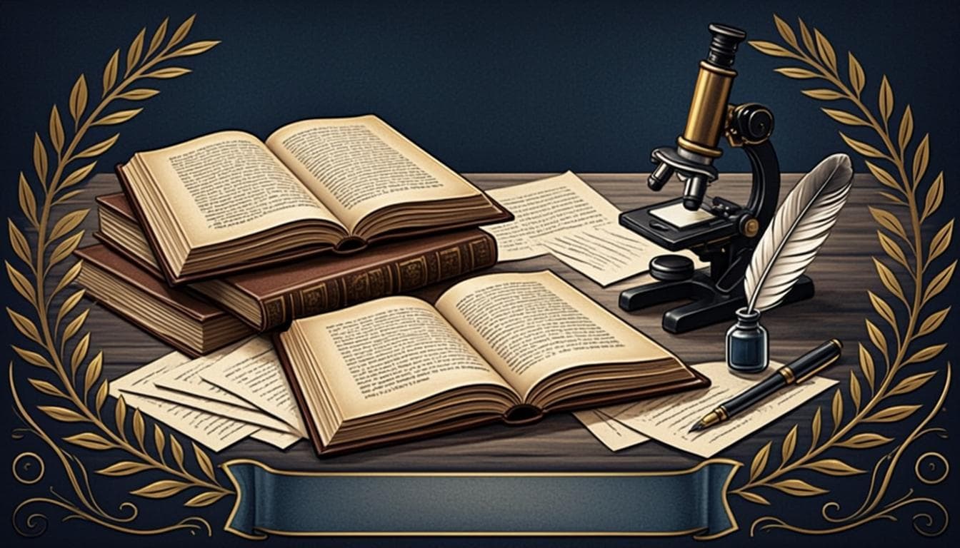 Researchers reviewing manuscripts at an academic workspace