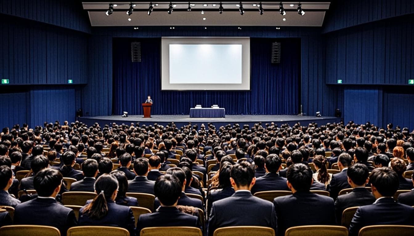 Delegates gathered in an auditorium for an academic conference